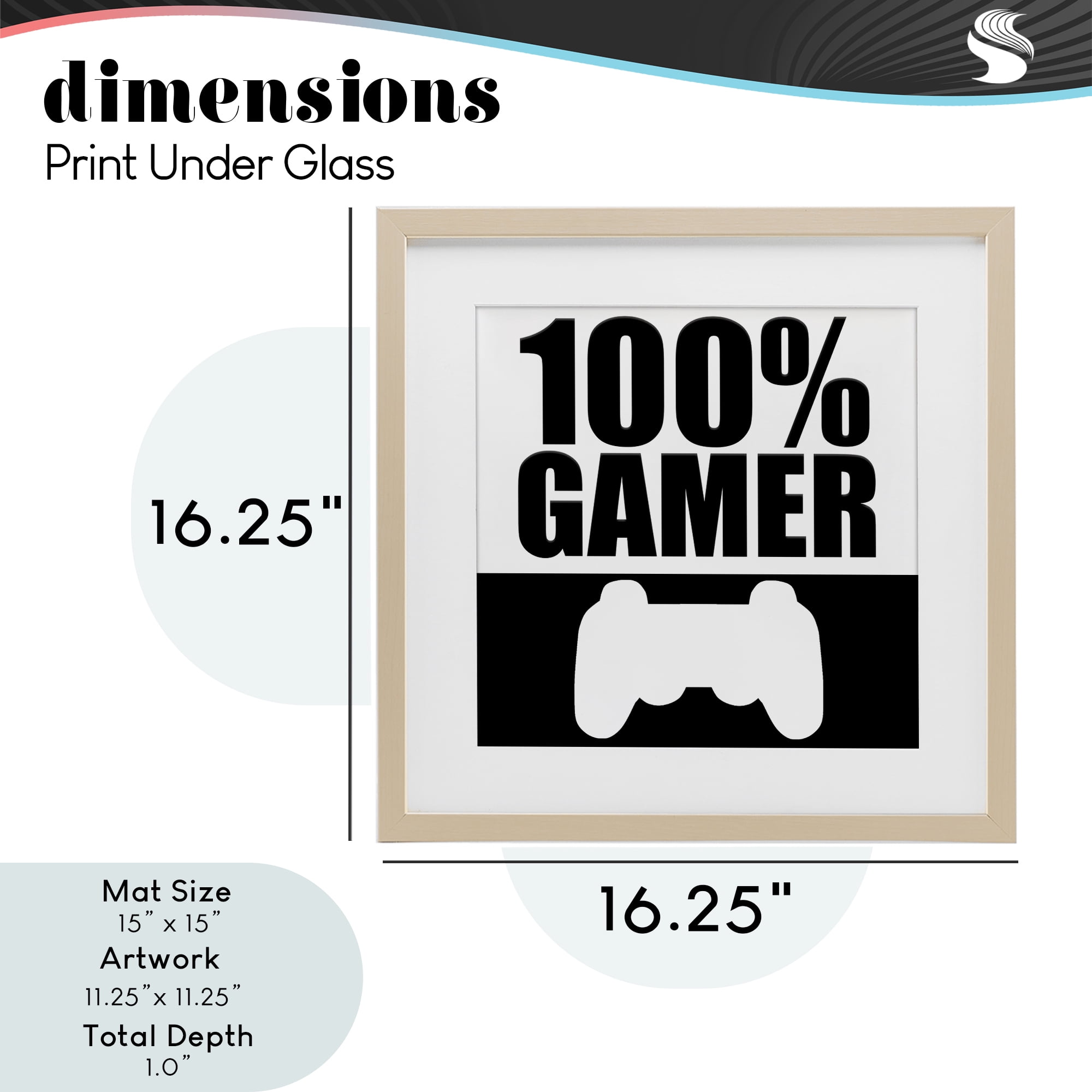 100% Gamer Black & White Birch Framed Print Under Glass, design by Kim Allen