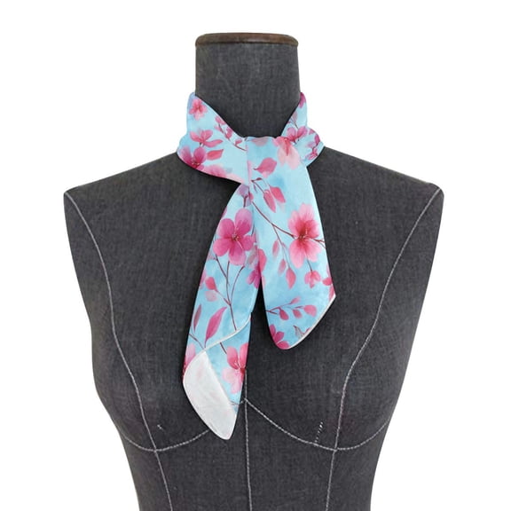 Square Scarf 24x24 Inch Cute Pink Delicate Flowers Silky Satin Sun Protection Neck Scarf for Women Multi-Purpose Head Wrap Bandana for Hair Bag Decoration