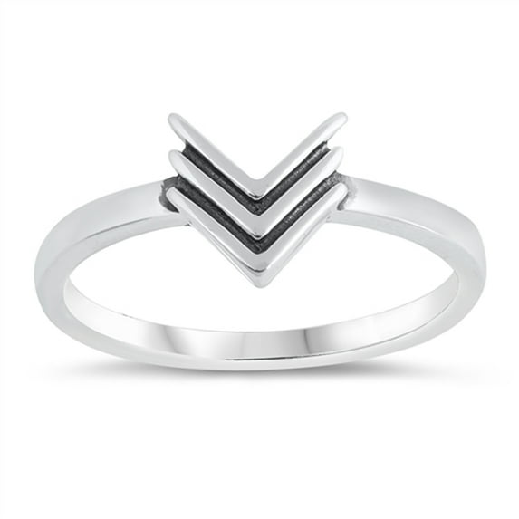 Down Arrow Triple Medal Chevron V-Shape Ring 925 Sterling Silver Band Jewelry Female Male Size 4