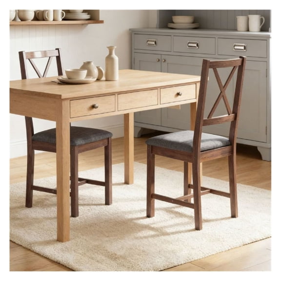 Dining Chairs Set of 2, Gray Kitchen Room Chairs, Farmhouse Living Room Side Chairs, Linen Look Fabric, Solid Wood Frame, X-Back Design