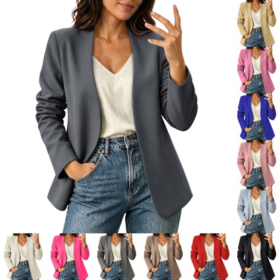 DYTTDG Women's Open Front Blazer Jacket, Long Sleeve Solid Color Casual Work Office Blazer for Everyday Wear