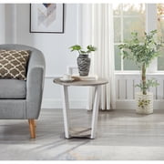 Roundhill Furniture Elysian Contemporary Round End Table with Shelf, Gray