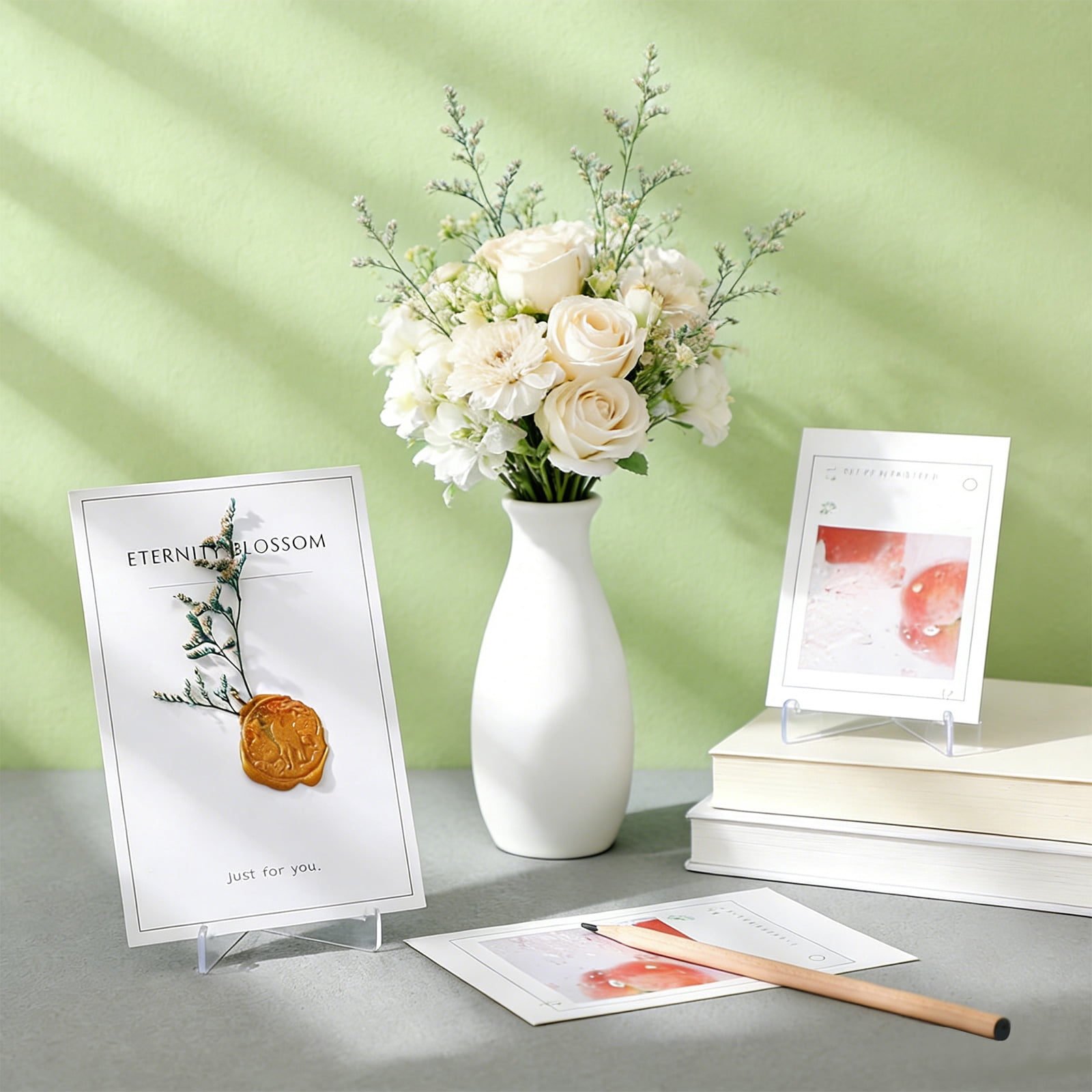 5 Inch Plastic Easel Stand, Display Plate Holders, Desktop Display Stand for Photo, Picture Frame, Card, Collectibles, Coins, Clear