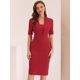 thumbnail image 4 of Vestido de tubo Allegra K para mujer cuello en V manga corta Bodycon midi Rojo L, 4 of 6