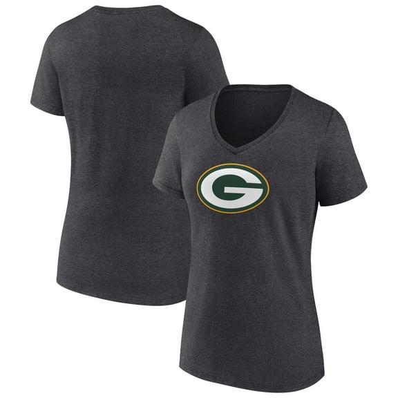 Women's Charcoal Green Bay Packers Primary Team Logo V-Neck T-Shirt