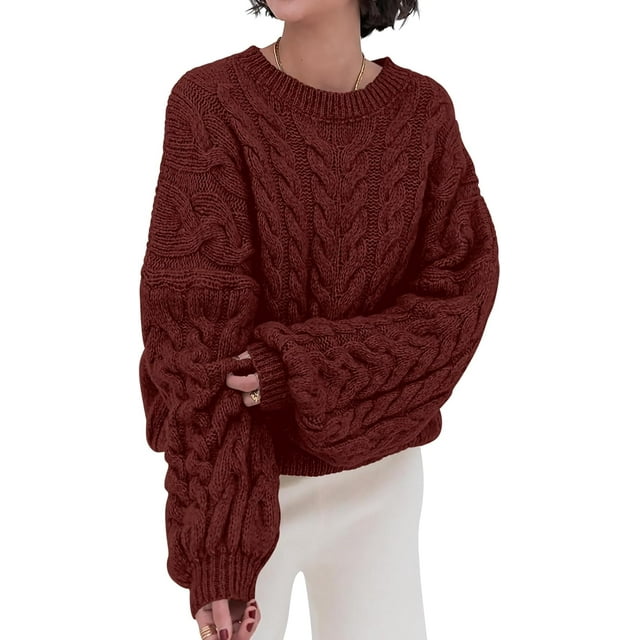 PRETTYGARDEN Womens Sweaters Spring 2025 Cable Knit Long Sleeve Crewneck Oversized Sweater Chunky Pullover Loose Outfits