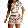 thumbnail image 2 of YHAJDS Women 2 Piece Outfits Summer Knit Hollow Out V Neck Short Sleeve Top Wide Leg Pants, 2 of 3