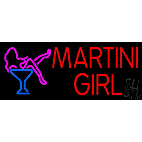 Red Martini Girl with Logo LED Neon Sign 13 x 32 - inches, Clear Edge Cut Acrylic Backing, with Dimmer - Bright and Premium built indoor LED Neon Sign for Bar decor.