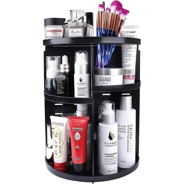 KAIYANG Organizador de cosméticos de belleza giratorio de 360 grados, caja de almacenamiento de maquillaje, blanco y negro