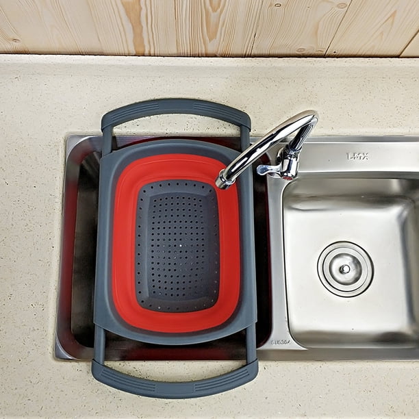 Lot De 2 Passoires Pliables Gevoli Avec Base Auto-drainante - Pour évier De Cuisine | Bleu, Plastique Sans BPA, Lavable Au Lave-vaisselle | Dimensions Déplié 34x29 Cm