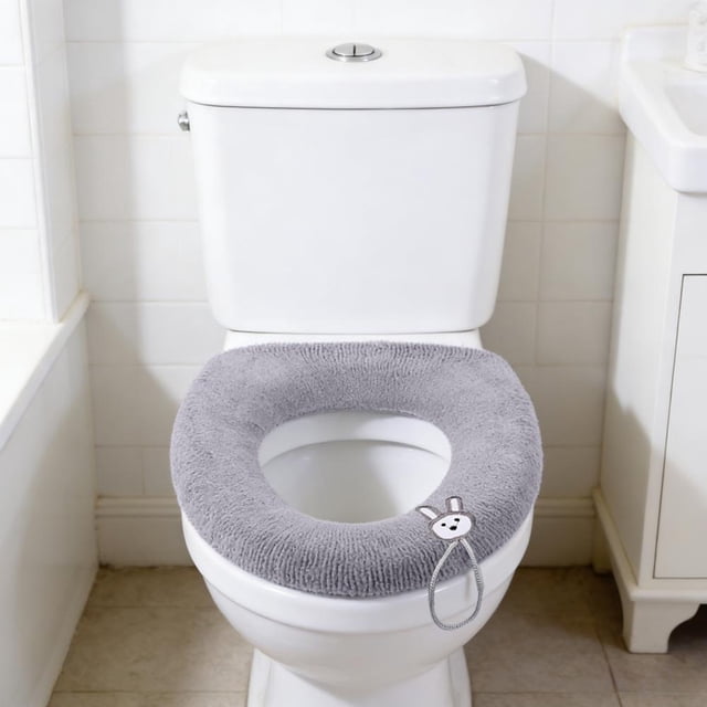 Housse de Siège de Toilette en Molleton Chaud avec Poignée, Réutilisable et Lavable à la Machine, Facile à Installer pour le Confort et l'Hygiène, Ajustement Universel pour Toutes les Toilettes