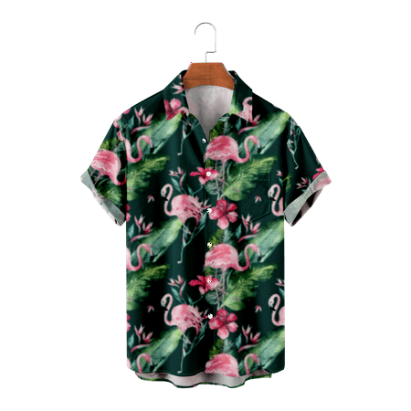 

MLFU Men Dad Button Up Shirts Short Sleeve Casual Flamingo Shirts with Pocket Clothes for Men Women