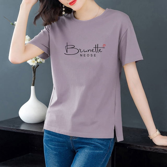 Fiudx Camisas para Mujer Moda Mujer Manga Corta Letra Impresión Blusa Señoras Camiseta Tops
