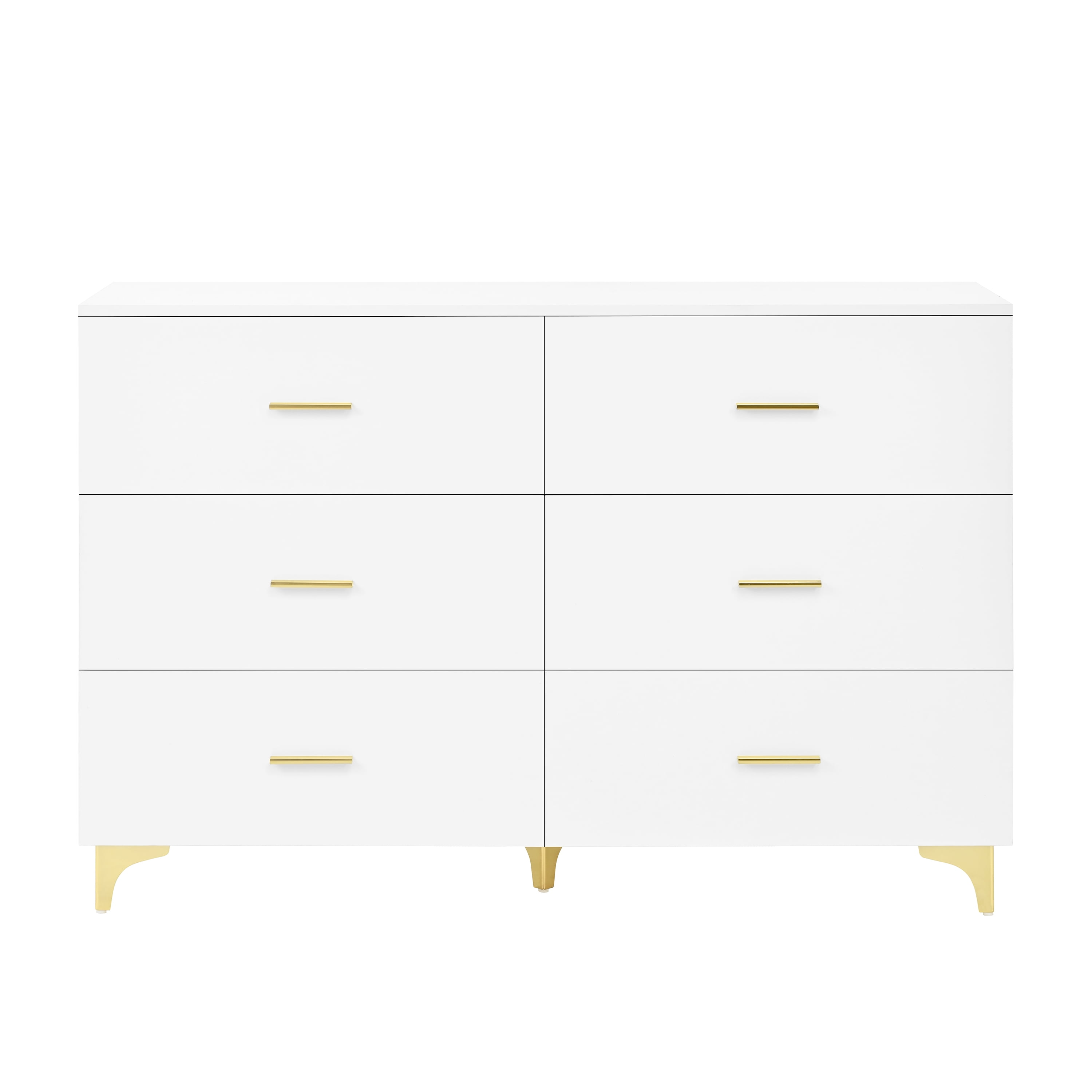 HOQBN 6 Drawer Dresser for Bedroom,Chest of Drawers withGold Handles & Metal Legs,Modern Chest of Drawers, Wooden Dresser TV Stand for Living Room, Hallway, Entryway, White