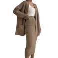 thumbnail image 3 of Women'S 2 Piece Sets Knitted Fall Outfits Long Open Front Cardigan Casual Sweater and Elegant Skirt Set Khaki One size, 3 of 6