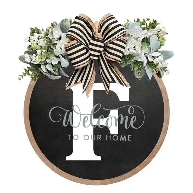 Funny Rustic Welcome Sign with Spring Wreath - Indoor and Outdoor Wall Decor