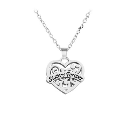 Sisters Forever Heart-Shaped Silvertone Anti-Tarnish Best Friends Necklace Pendant,