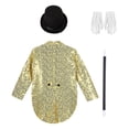 thumbnail image 6 of Hansber Kids Boys Magician Outfits Sparkly Sequin Tailcoat Blazer Jacket with Magic Wand and Hat Set for Stage Gold 8, 6 of 7