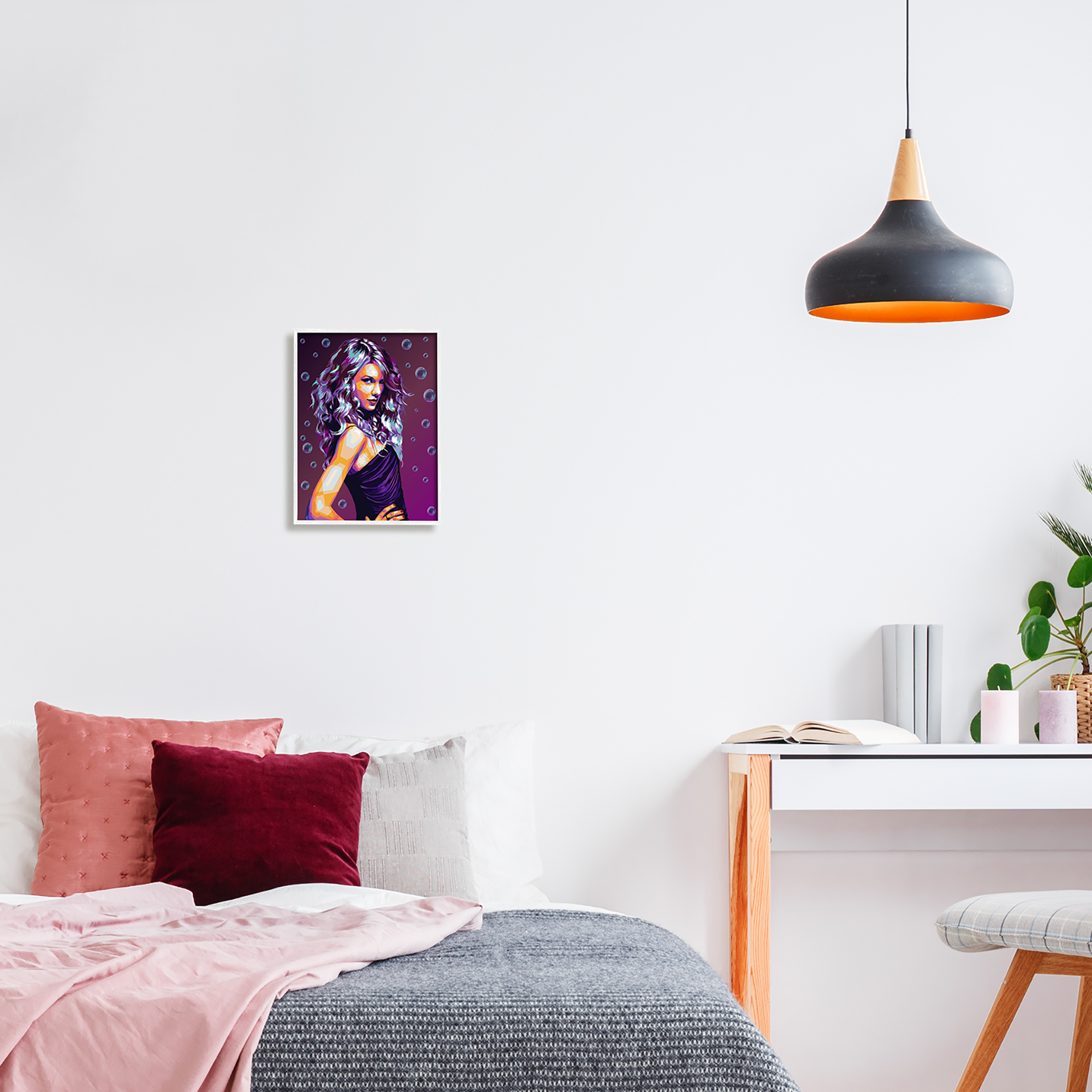 Stupell Industries Modern Purple Girl with Bubbles Abstract Painting White Framed Art Print Wall Art, 11 x 14