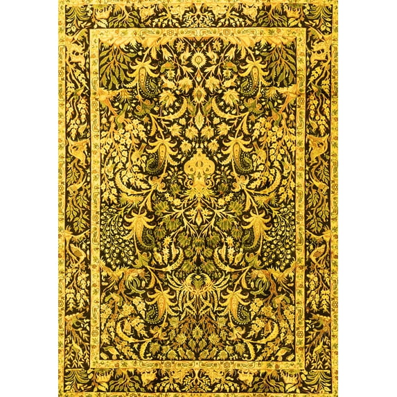 Ahgly Company Machine Washable Indoor Rectangle Animal Yellow Traditional Area Rugs, 5' x 8'