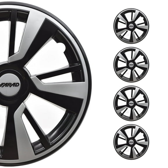 OMAC 14" Hubcaps Wheel Rim Cover Black with Light Grey Insert 4pcs Set