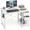 40IN White, variant on 40 Inch Computer Desk with Drawers, Home Office Writing Desk with X-Shaped Reinforcement, Modern Study Work Table with Side Hook, Sturdy Metal Frame