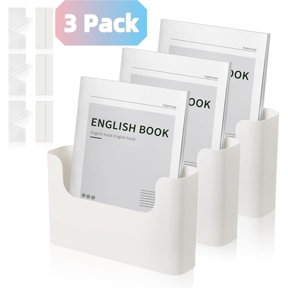 Kabuer No Drilling Acrylic File Holder Wall Organizer, Hanging Mail Organizer Document Holder, White (3 Pack)