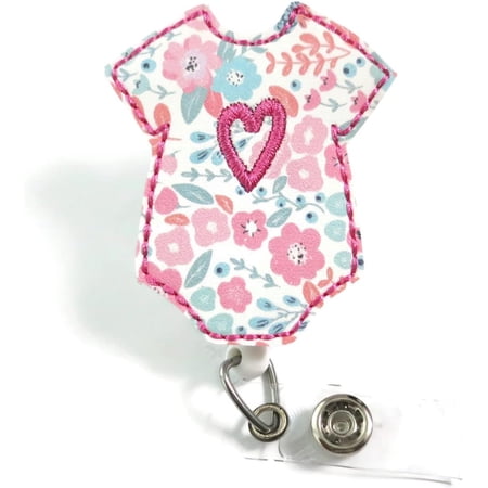 Cute Felt Onesie Badge Reel, OB/GYN Gift, NICU PICU Nurse ID Badge, Pink Heart L&D Nurse Badge