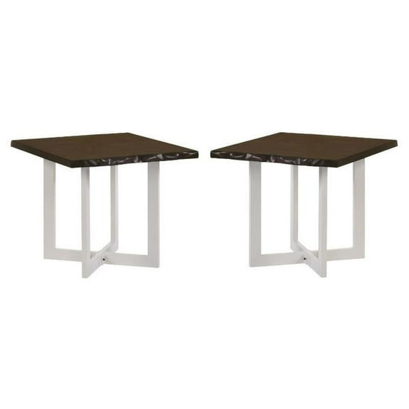 Home Square Baletto Contemporary Wood End Table in Oak and White - Set of 2