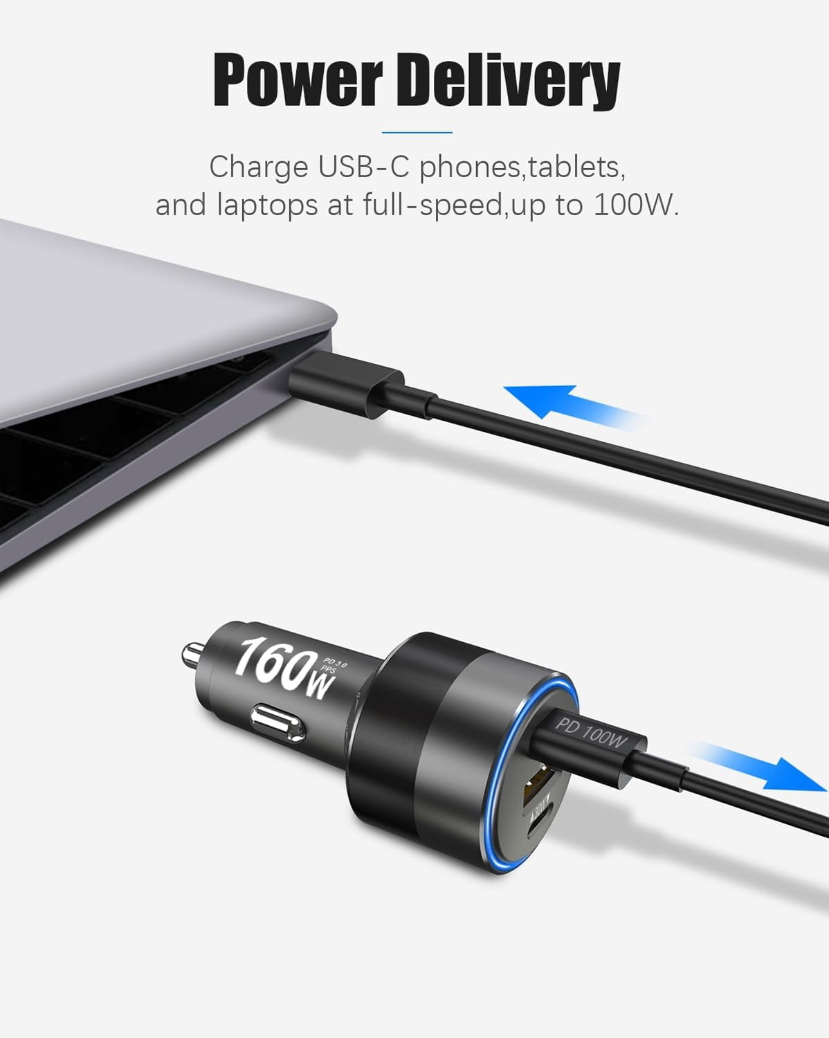 160W USB C Car Charger Fast Charging Cigarette Lighter PD3.0 100W PPS 45W QC5 30W Type C Car Charger for MacBook Pro Air Laptop iPad iPhone 15 14 13 Pro Samsung S24 S23