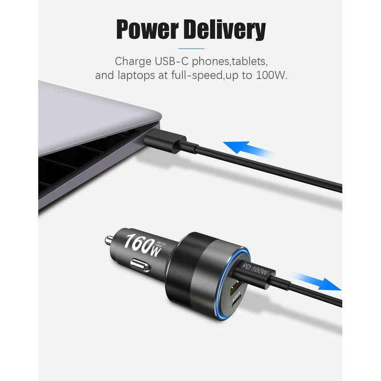 160W USB C Car Charger Fast Charging Cigarette Lighter 100W