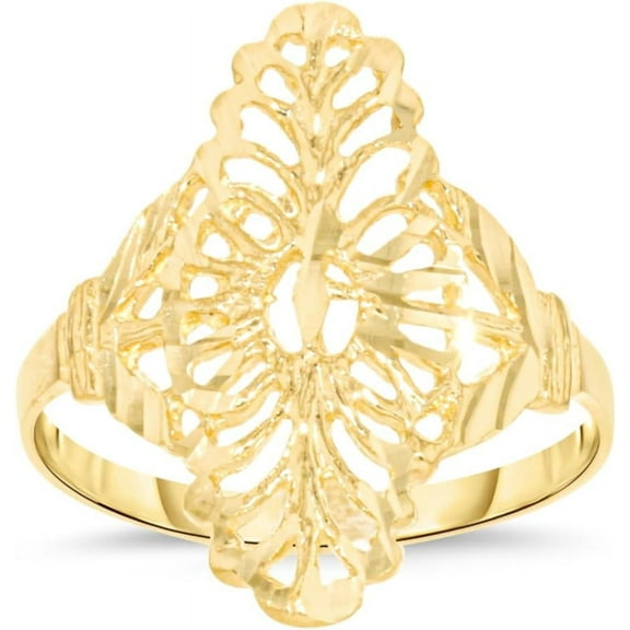 Floreo 10k Yellow Gold 21mm Oval Leaf Openwork Filigree Ring
