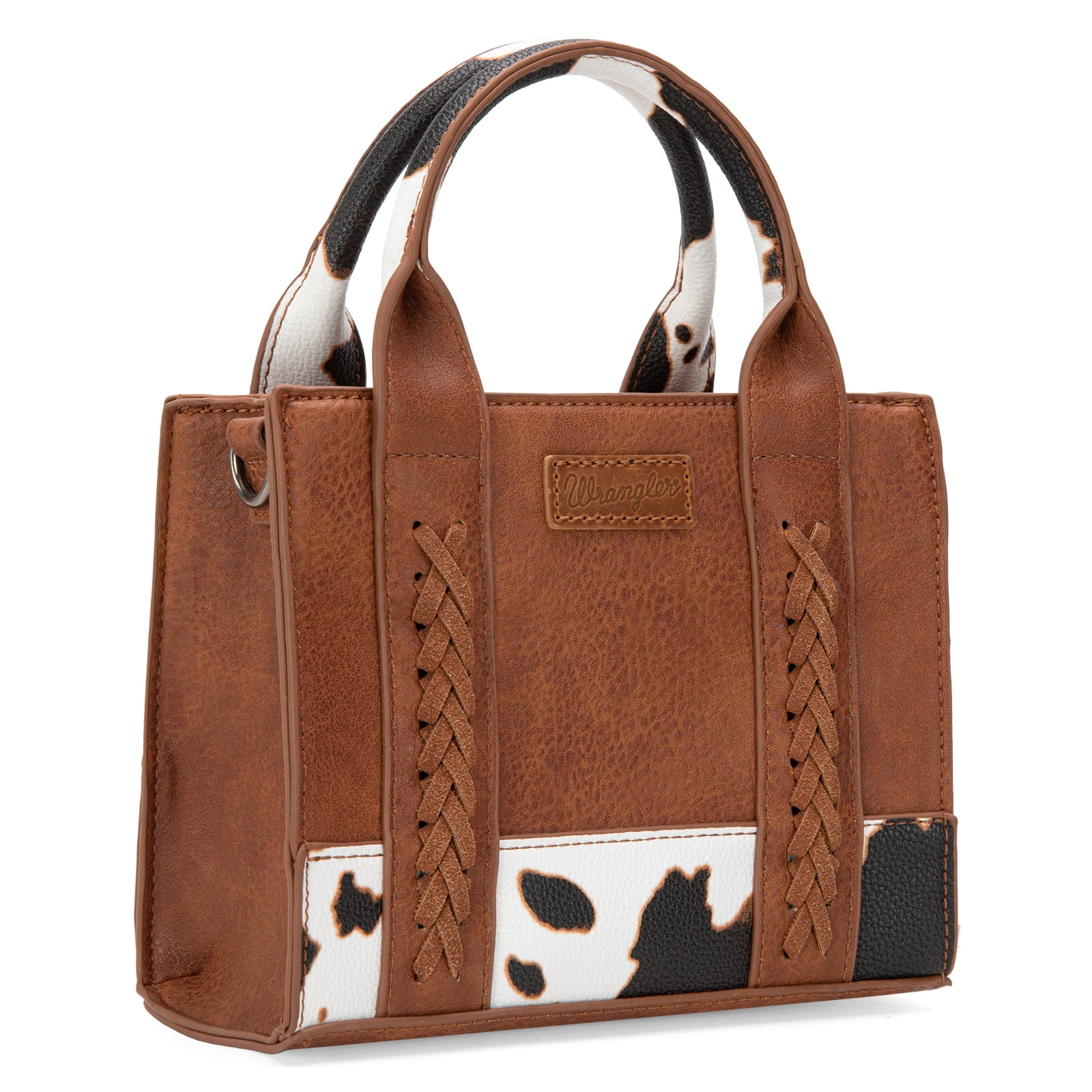 Wrangler Mini Tote Bag for Women Cow Print Western Crossbody Purse, Cow Print-Brown