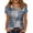 Dark Blue, variant on Geometric Patchwork Cowl Neck Top for Women, Short Sleeve Draped Front Tunic Shirt - Lightweight Casual Summer Tee with Unique Print Multicolor XXL