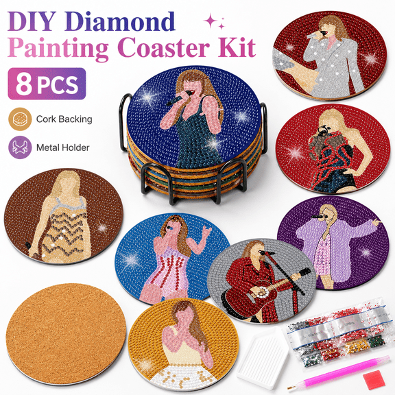 TAVENE 8PCS Pop Star Diamond Painting Coasters Kits for Adults with Holder, Small Diamond Art Coaster Kits, Art Craft Supplies