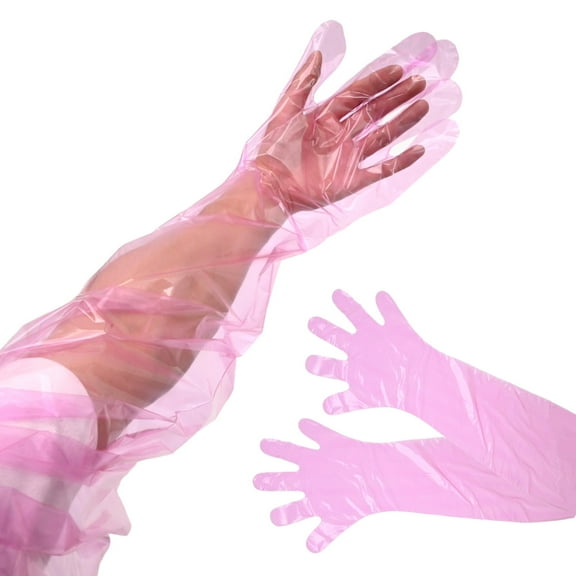 50Pcs Disposable Long Plastic Gloves, 33.5 inch Long Cast Bandage Protector, Red Veterinary Disposable Midwifery Gloves