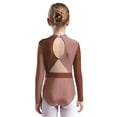 thumbnail image 4 of TTAO Kids Girls Sparkly Gymnastics Dance Leotard Long Sleeve Color Block Bodysuit Biketard Unitard Jumpsuit Activewear Dusty Pink 8, 4 of 5