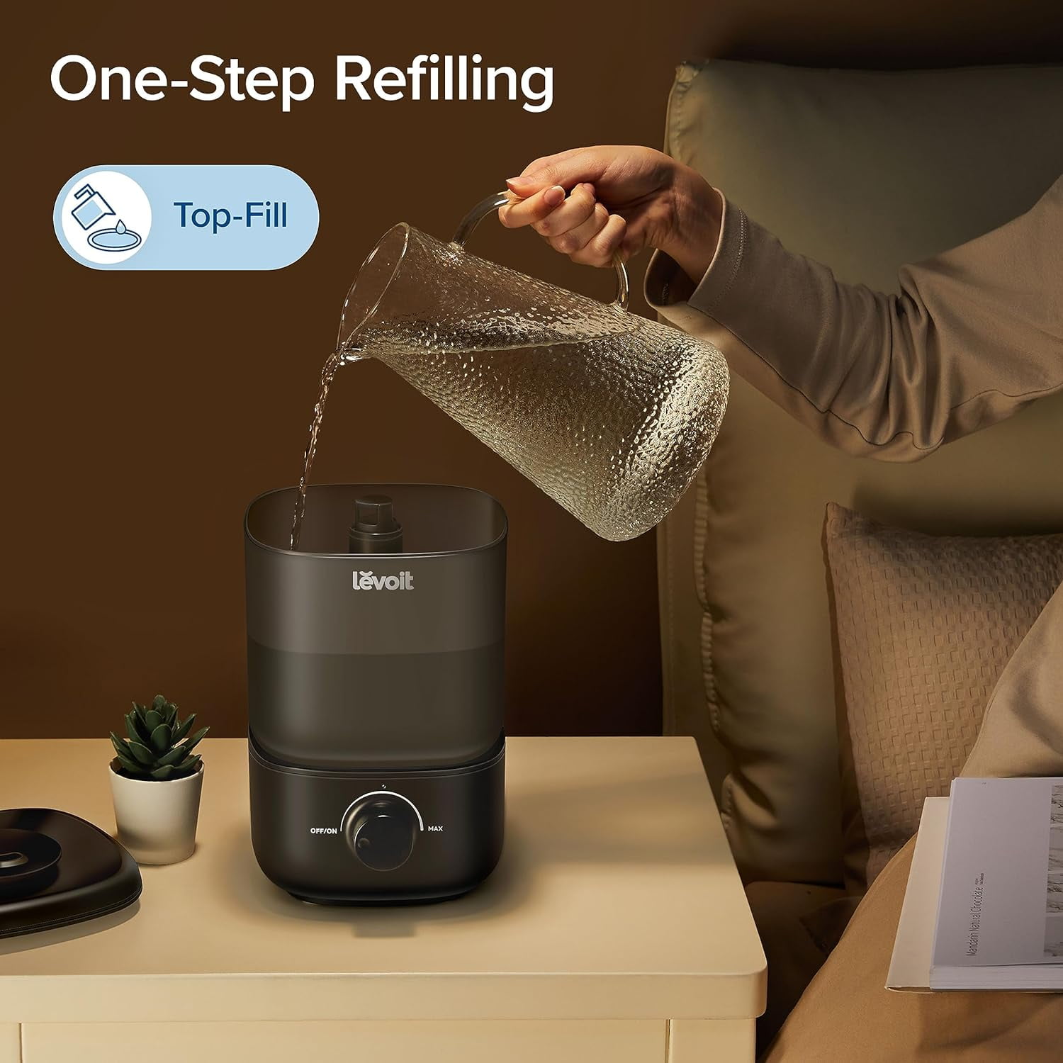 LEVOIT Classic 160 Top-Fill Ultrasonic Cool Mist Humidifier for Bedroom ,Auto Shut-off , 360° Rotating Nozzle, 2.5L, Black