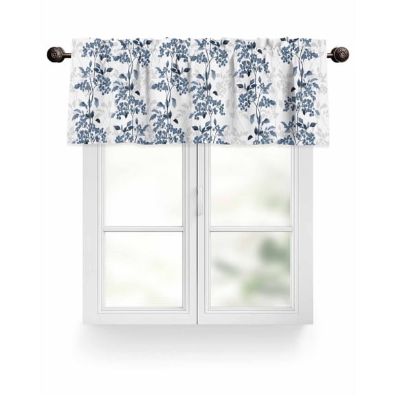Blue Floral Kitchen Valances for Windows Vintage Abstract Botanical Pattern Valance Curtains for Kitchen /Living Room/Bedroom/ Bathroom Decor, 54"x18 " ,Rod Pocket 1 Panel,