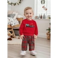 thumbnail image 6 of Spewahor Toddler Baby Christmas Outfit Truck Tree Embroidered Long Sleeve Sweatshirt Plaid Elastic Waist Pants 2 Piece Set, 6 of 9