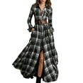thumbnail image 4 of Plaid Maxi Dress for Women Long Dress Vintage V-Neck Long-Sleeve Pastoral Style Dress Black M, 4 of 4