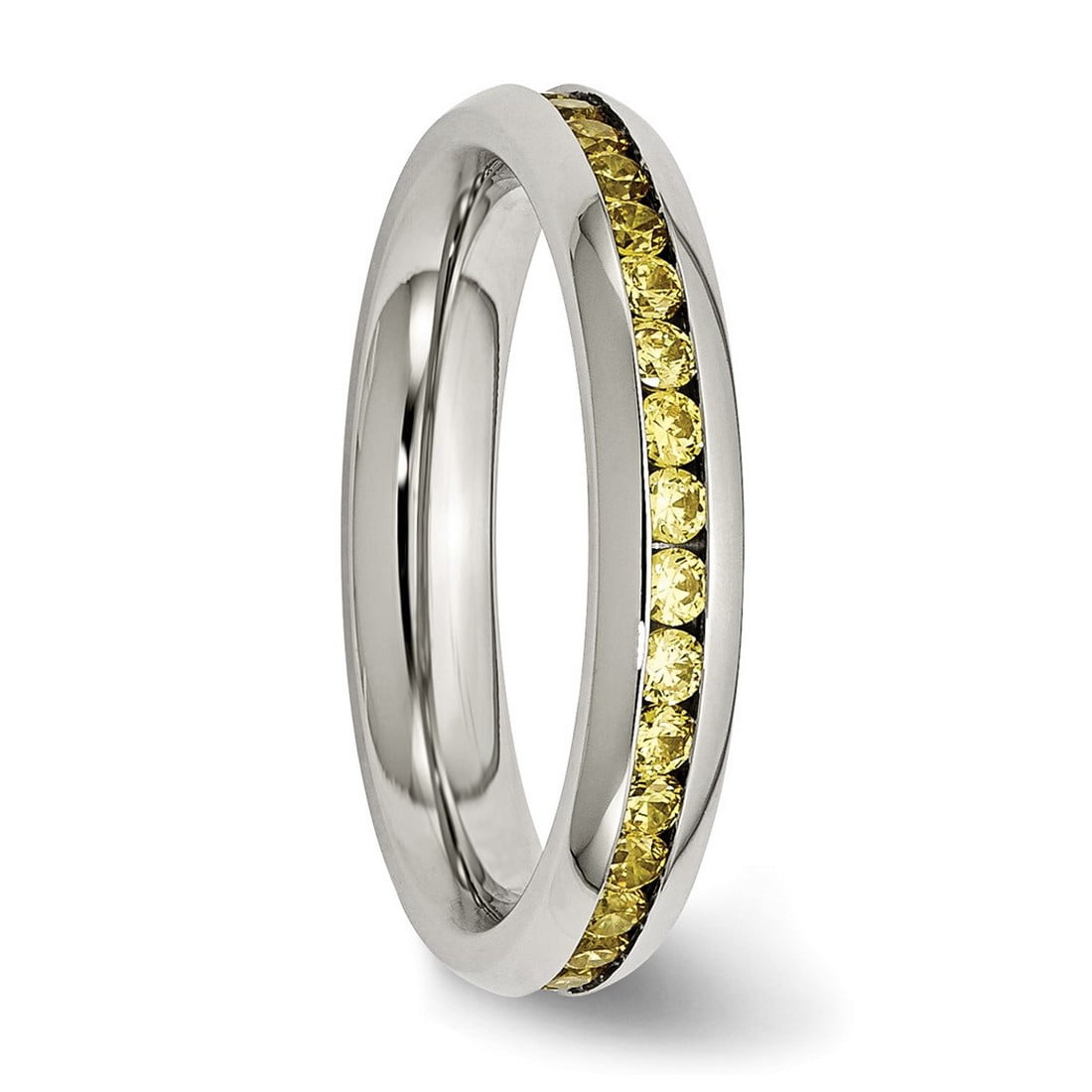 Stainless Steel Polished 4mm November Yellow Cubic Zirconia Ring Size 8 Ring for Women