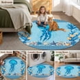 thumbnail image 6 of Summer Nautical Round Living Room Rugs 4 ft, Ocean Jellyfish Cartoon Starfish Coral Black Stripes Washable Area Rug Non-Slip Sturdy Edge Binding Round Carpet for Entryway Kitchen Bedroom Bathroom, 6 of 9