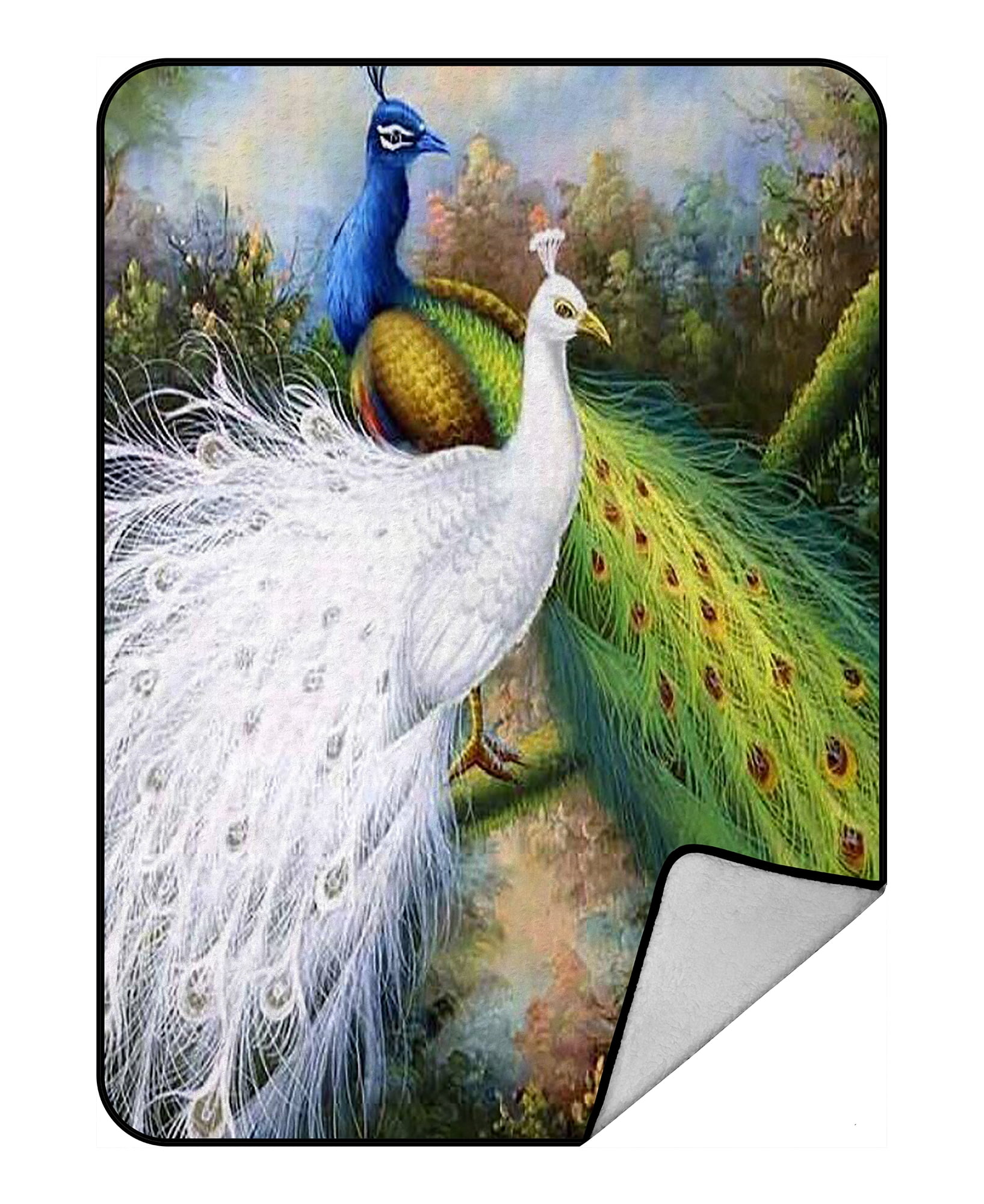 GCKG Beautiful Peacock Fleece Blanket Crystal Velvet Front and