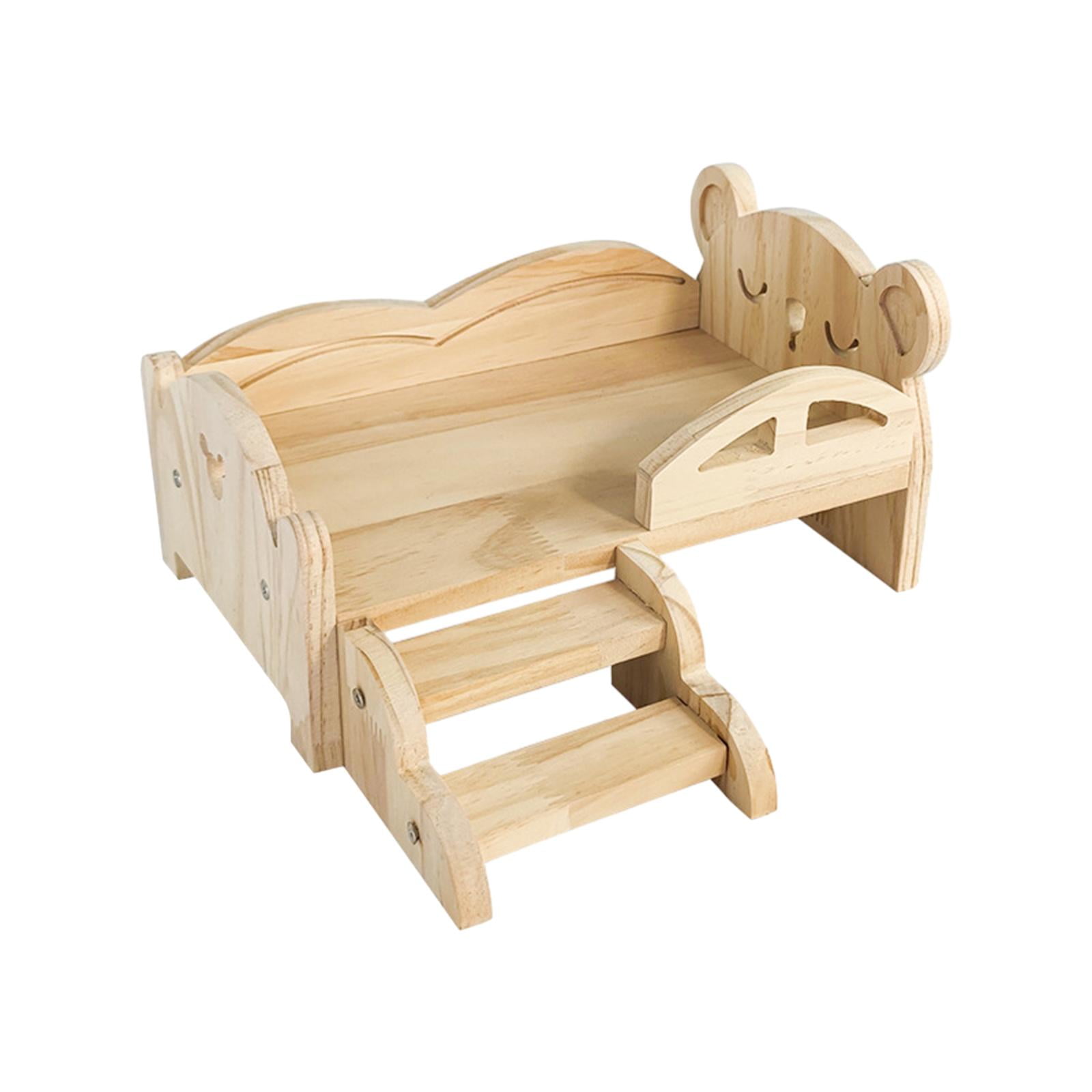 Wooden Guinea Pig Bed Small Animals Bed Durable with Steps Playing Sleeping Hiding Hideout for Rabbits Chinchillas Hedgehogs Small Bear