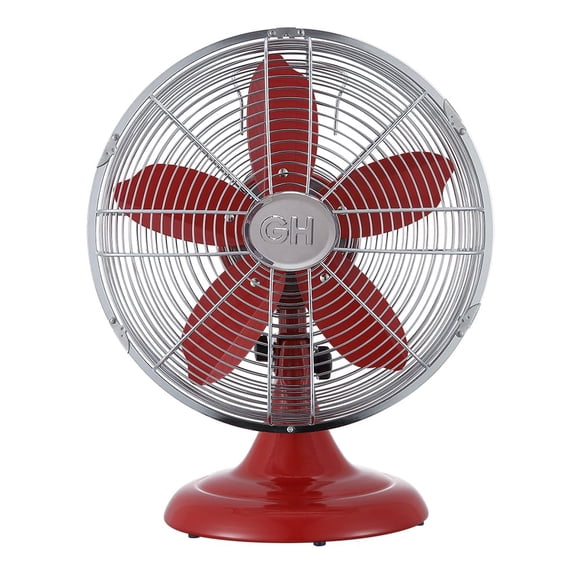 Good Housekeeping Ventilador De Mesa De Oficina De Escritorio Retro Oscilante De 12 Pulgadas Totalmente Metálico (92611) (Rojo Carmesí)