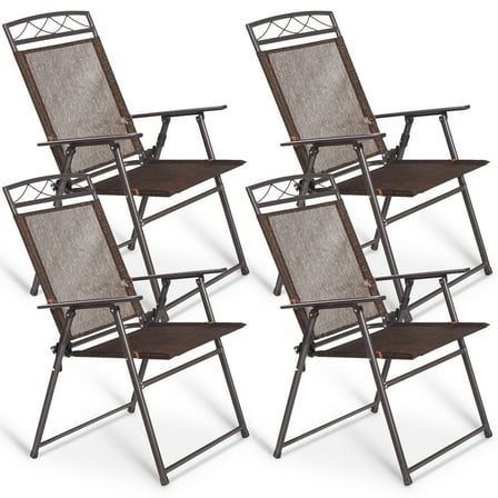 Costway Set of 4 Patio Folding Sling Chairs Steel fabric Camping Deck Garden Pool