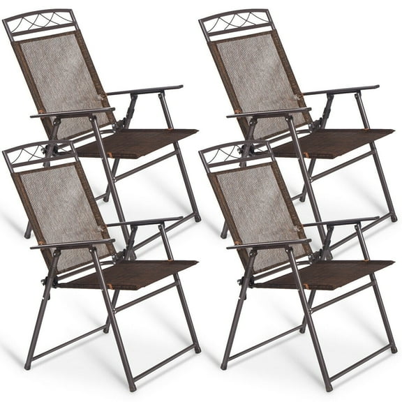 Costway Set of 4 Patio Folding Sling Chairs Steel fabric Camping Deck Garden Pool