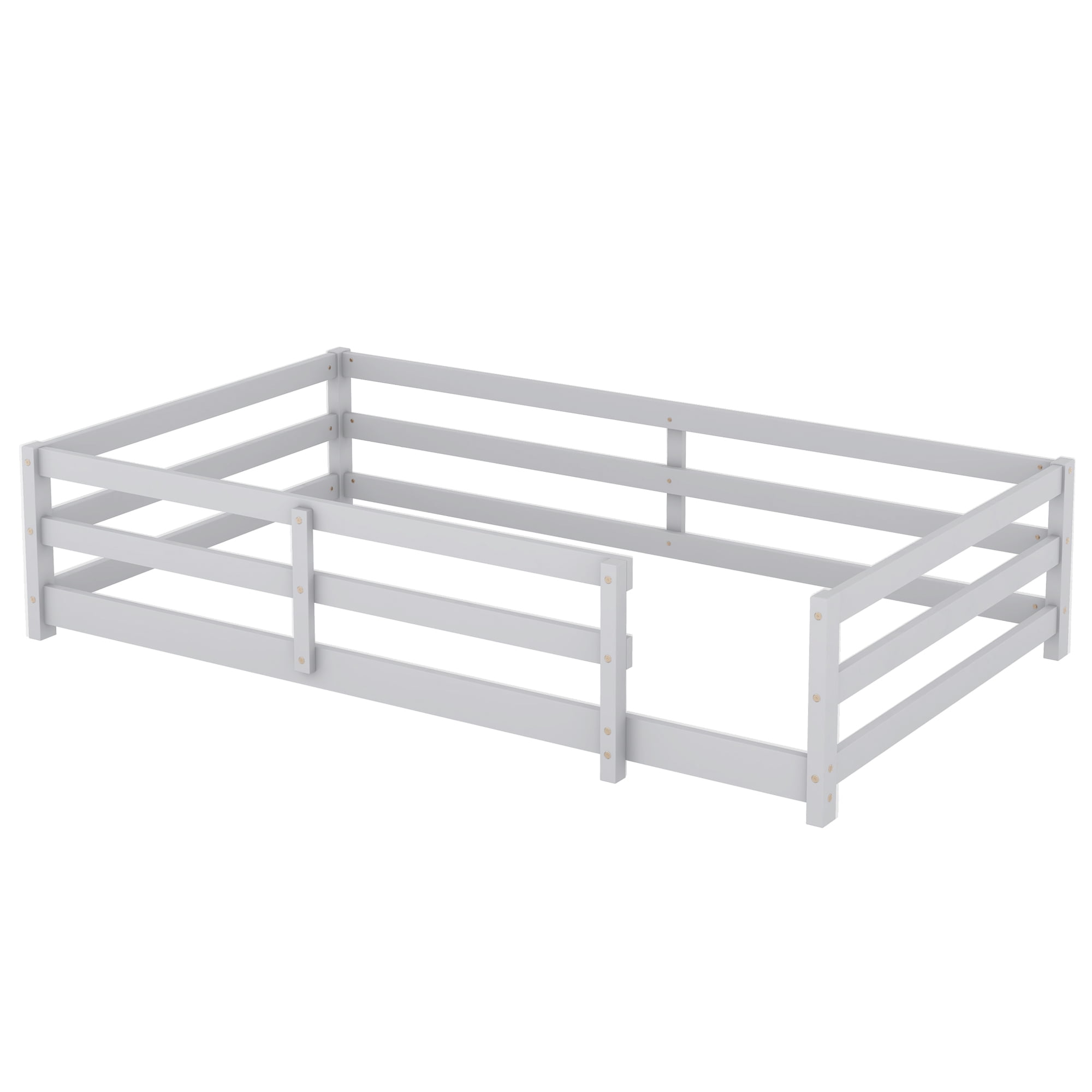 Jopath Twin Size Floor Bed, Montessori Floor Bed with Fence, Wood Montessori Floor Bed for Kids Girls Boys (Gray)