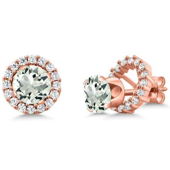 Gem Stone King 1.60 Ct Round 6mm Green Prasiolite 18K Rose Gold Plated Silver Removable Jacket Stud Earrings